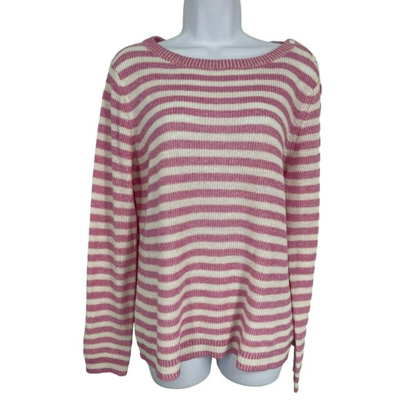 Brooks Brothers Sweaters - BROOKS BROTHERS 346 Striped Candy Pink White Linen Blend Boat Neck Sweater Sz L
